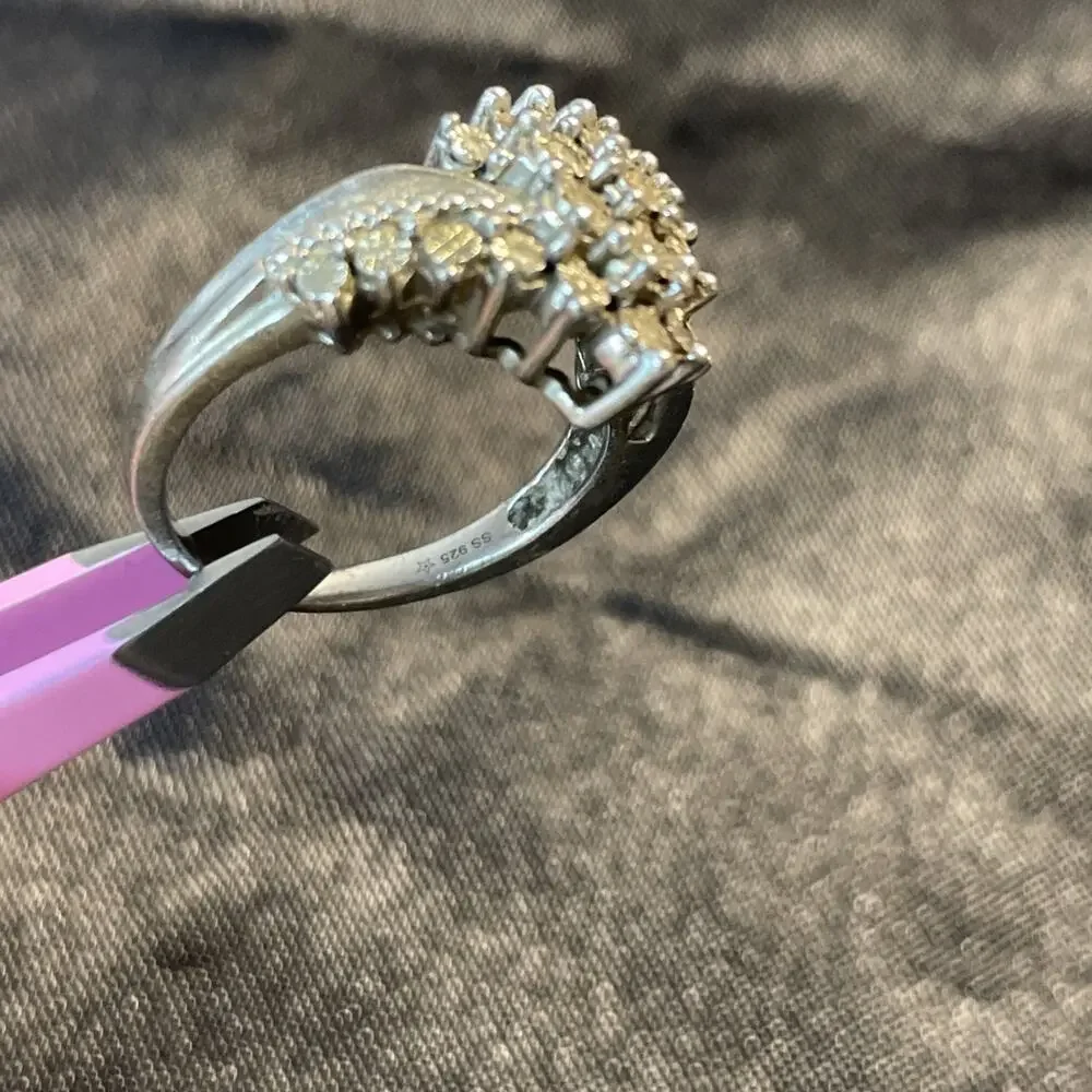 Vintage SS 925 Sterling Silver Cubic Zirconia Cluster Bypass Ring Sz7